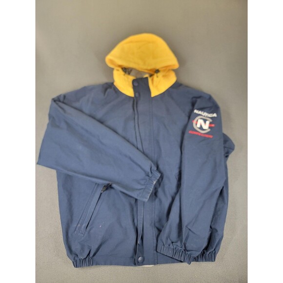 Vintage Nautica Competition Jacket Mens XL Blue Yellow Hooded Windbreaker 90s‎